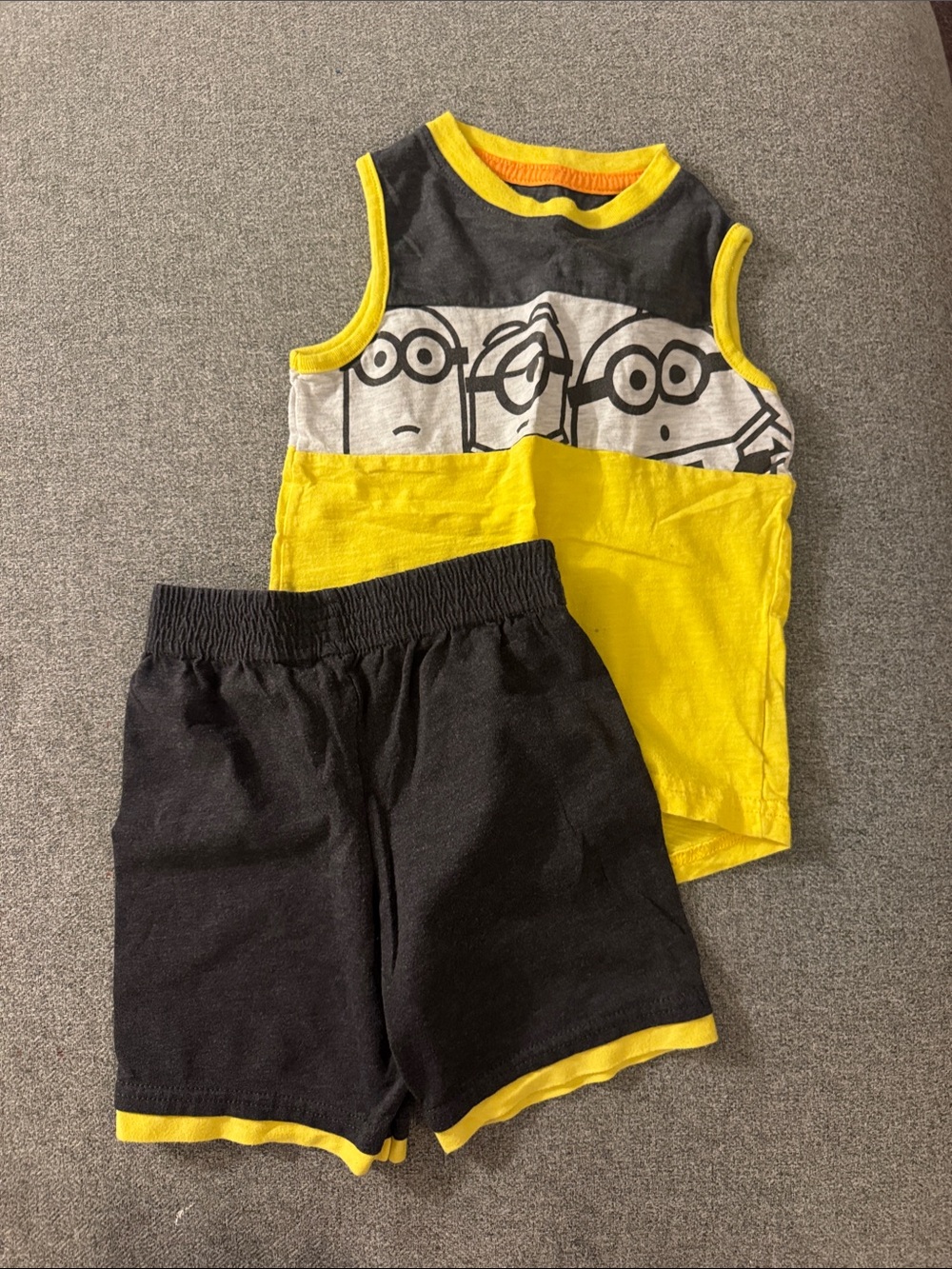5/$15- Yellow & Black Minions Tank and Shorts Set